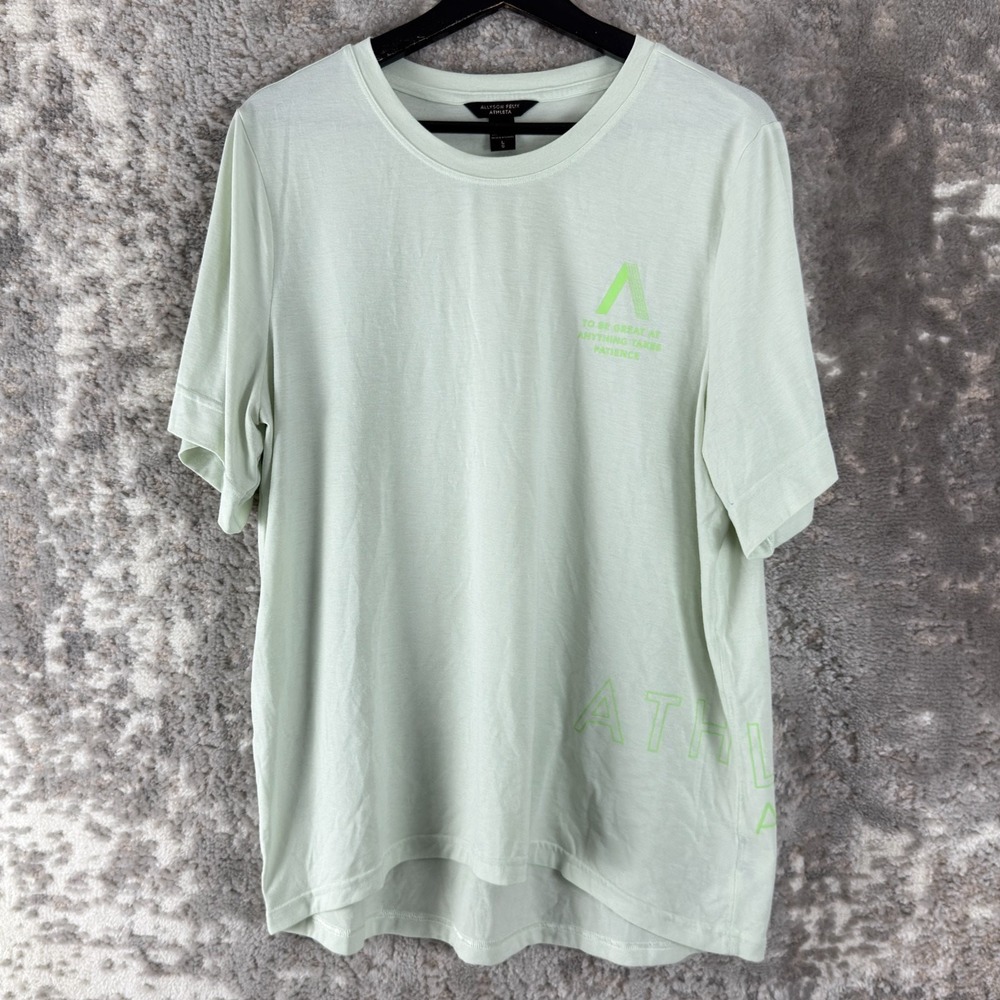 Athleta Allyson Felix Size L Spell Out Casual Top Green Short Sleeve‎ Pullover